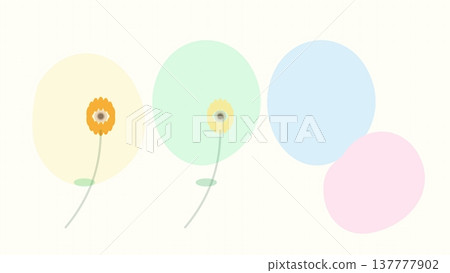 Soft pastel circular background with two large stylized flowers on long curved stems minimal decorative botanical design 137777902