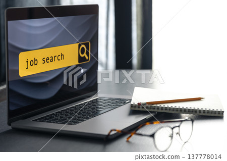 Job search in computer application, website page on laptop screen. Job search in computer application, website page on laptop screen. 137778014