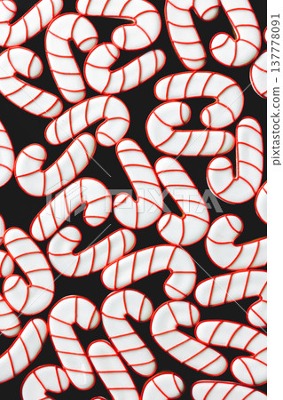 A lot of gingerbread candy cane shaped cookies, flat lay. A lot of gingerbread candy cane shaped cookies, flat lay. 137778091