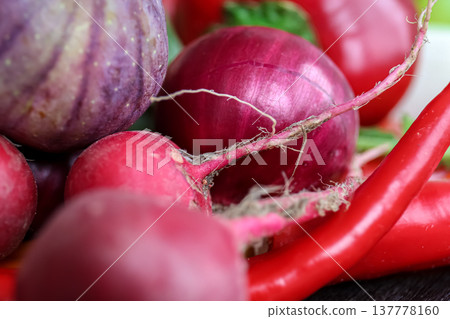 Macro shot, raw radish among other vegetables. Macro shot, raw radish among other vegetables. 137778160