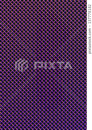 Metal grill close-up, texture of a music speaker in colored lighting. 137778182