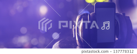 Music background with phone and with music icon, modern technology concept. 137778312