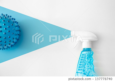 Flat lay, glass and surface cleaning spray, cleaning concept. 137778740