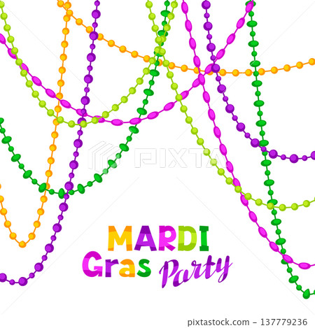 Mardi Gras party background with beads. Carnival illustration for traditional holiday or festival. Mardi Gras party background with beads. Carnival illustration for traditional holiday or festival. 137779236