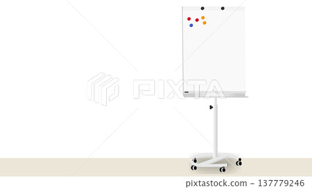 Clean office illustration of a mobile whiteboard stand with colored magnets, presenting a simple workspace tool for planning, teaching, and collaboration 137779246