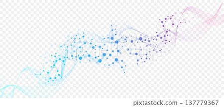 Modern abstract molecules structure for science or medical background. DNA helix or atom visualization. Molecular wave flow abstract background. Vector illustration Modern abstract molecules structure for science or medical background. DNA helix or atom visualization. Molecular wave flow abstract background. Vector illustration 137779367
