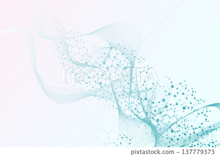 Modern abstract molecules structure for science or medical background. DNA helix or atom visualization. Molecular wave flow abstract background. Vector illustration 137779373