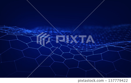 Abstract technology ai blue background with 3d techno wave hexagon pattern. Big data geometric line for digital banner design. Abstract technology ai blue background with 3d techno wave hexagon pattern. Big data geometric line for digital banner design. 137779422
