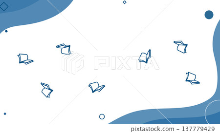 Abstract blue organic shapes with flying books icons and soft curves on white background, creative modern layout for branding and presentations Abstract blue organic shapes with flying books icons and soft curves on white background, creative modern layout for branding and presentations 137779429