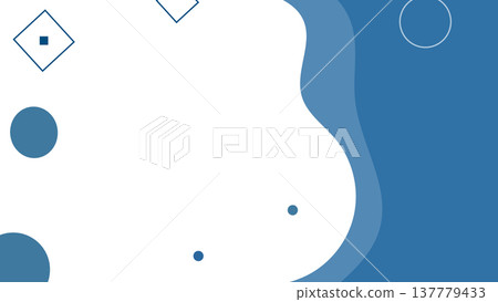 Abstract blue organic shapes with floating circles and soft curves framing white space, minimal modern background for branding and presentations 137779433