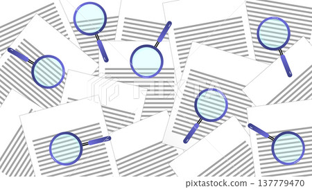 Flat illustration of magnifying glasses over scattered documents representing analysis research audit review search process and information management concept Flat illustration of magnifying glasses over scattered documents representing analysis research audit review search process and information management concept 137779470