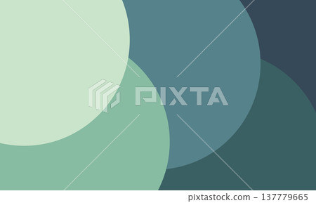 Layered semi-transparent circles in cool mint, teal, and navy tones overlap smoothly, creating a modern abstract composition with soft curved shapes. 137779665