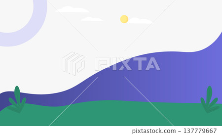 Flat vector landscape illustration with rolling hills clouds sun and plants in minimal style suitable for backgrounds headers and friendly scenes arts Flat vector landscape illustration with rolling hills clouds sun and plants in minimal style suitable for backgrounds headers and friendly scenes arts 137779667