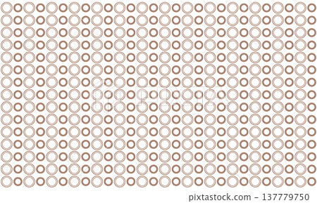Pattern of evenly spaced concentric brown circles arranged on a white background in neat horizontal and vertical grid lines forming optical repetition. 137779750