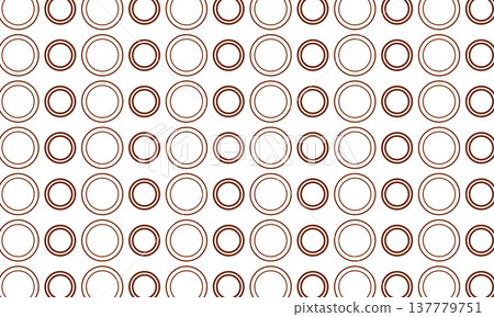 Zoomed-in view of a patterned arrangement of concentric brown rings on white creating strong geometric rhythm with contrast and minimalistic spacing. 137779751