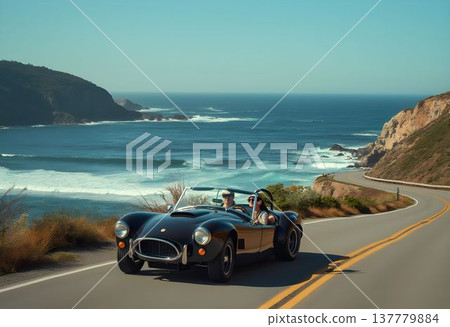 Shelby Cobra on Coastal Road at Sunset 137779884