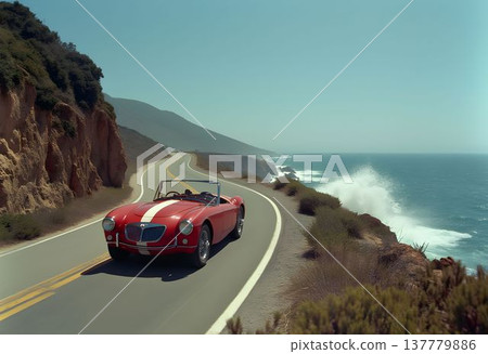 Shelby Cobra Driving Along Ocean Road 137779886