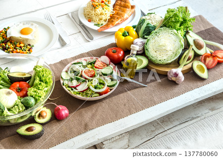Organic healthy food on the dining table Organic healthy food on the dining table 137780060