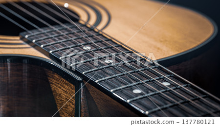 Close-up of a classical acoustic guitar in beautiful lighting. Close-up of a classical acoustic guitar in beautiful lighting. 137780121