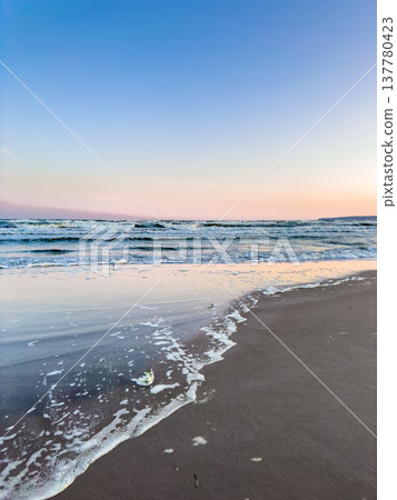 Seascape with sandy beach and clear cloudless sky. Seascape with sandy beach and clear cloudless sky. 137780423