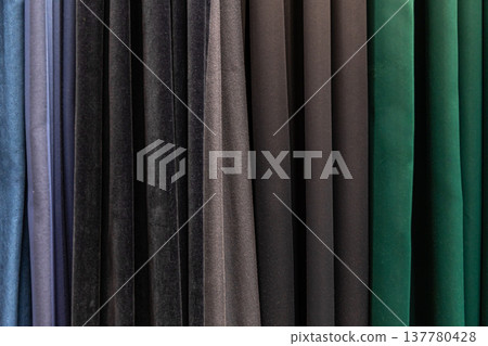 Set of dark multi-colored dense fabrics of uniform texture. Set of dark multi-colored dense fabrics of uniform texture. 137780428