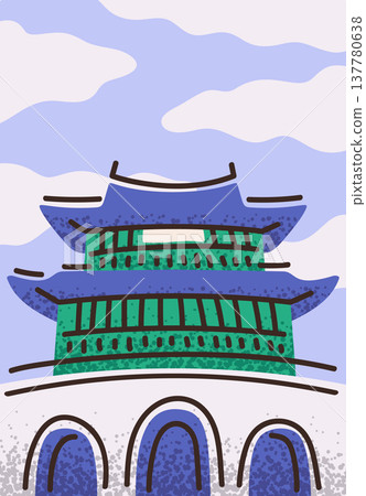 South Korea poster with temple South Korea poster with temple 137780638