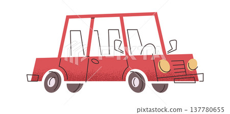 Parked red car side view Parked red car side view 137780655