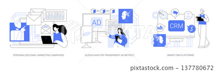 AI and Blockchain for Marketing abstract concept vector illustrations. AI and Blockchain for Marketing abstract concept vector illustrations. 137780672