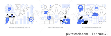 AI and Blockchain for Startups abstract concept vector illustrations. 137780679