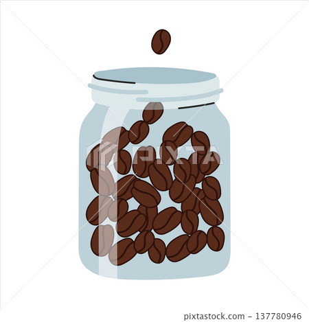 Glass jar full of roasted coffee beans Glass jar full of roasted coffee beans 137780946