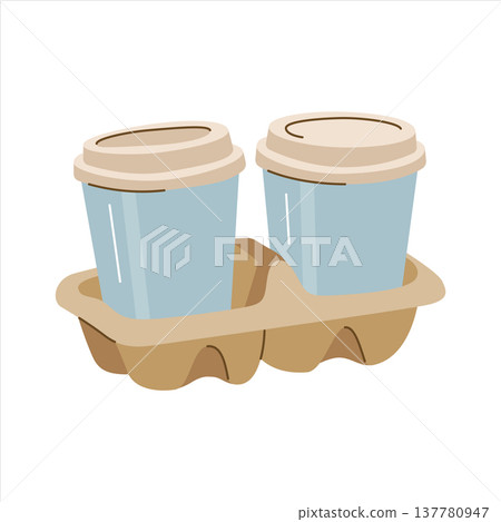 Two takeaway paper coffee cups in cardboard holder Two takeaway paper coffee cups in cardboard holder 137780947