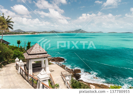 Coastal viewpoint pavilion overlooking turquoise sea on Koh Samui island Thailand Coastal viewpoint pavilion overlooking turquoise sea on Koh Samui island Thailand 137780955