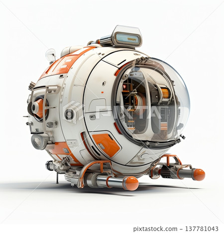 Futuristic Spherical Submersible on White Backdrop A Deep-Sea Exploration Concept 137781043