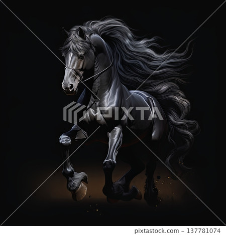 Majestic Black Stallion A Powerful Symbol of Freedom and Grace in Motion, Dark Background Majestic Black Stallion A Powerful Symbol of Freedom and Grace in Motion, Dark Background 137781074