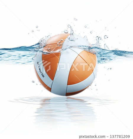 Orange Ball Splashing in Water Action Shot for Sports, Recreation, and Summer Fun Concepts 137781209