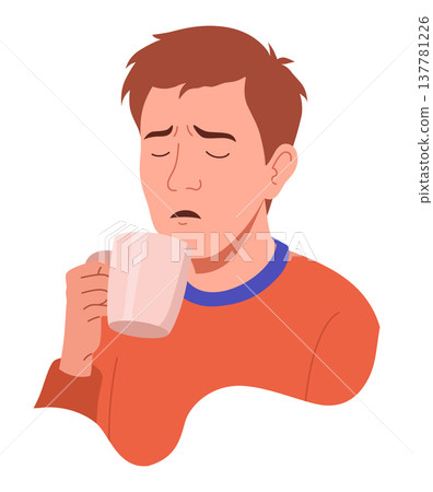 Flu symptom. Man showing cold symptom. Chills illness. Vector flu prevention poster Flu symptom. Man showing cold symptom. Chills illness. Vector flu prevention poster 137781226
