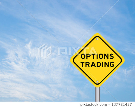 Yellow transportation sign with word options trading on blue color sky background Yellow transportation sign with word options trading on blue color sky background 137781457
