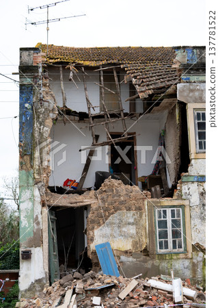 House destroyed by the wind of the major storms that hit Portugal in 2026 winter House destroyed by the wind of the major storms that hit Portugal in 2026 winter 137781522