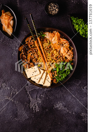 Korean style instant noodle, Shin Ramyeon. 137781659