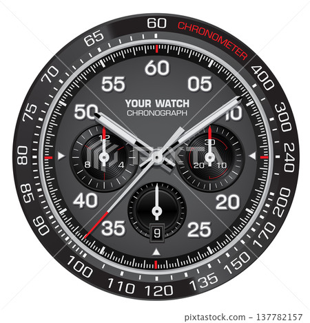 Realistic steel watch chronograph black red face dashboard on white background design modern luxury for men fashion vector Realistic steel watch chronograph black red face dashboard on white background design modern luxury for men fashion vector 137782157