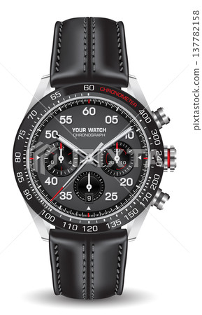 Realistic steel watch chronograph black red face leather strap on white background design modern luxury for men fashion vector Realistic steel watch chronograph black red face leather strap on white background design modern luxury for men fashion vector 137782158