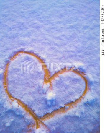 Heart Shape in Fresh Winter Snow Detail Romantic Concept Photography with Blue Shadows and White Powder Texture in Budapest Hungary February Seasonal Nature Scene without Hungarian Accents 137782365