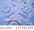Child Handprints in Deep Fresh Snow Detail Winter Play and Childhood Memories Concept Photography in Budapest Hungary February Cold Weather Scene without Hungarian Accents 137782369