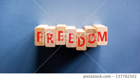 Freedom support symbol. Concept word Freedom on beautiful wooden blocks. Beautiful blue background. Business freedom support concept. Copy space. Freedom support symbol. Concept word Freedom on beautiful wooden blocks. Beautiful blue background. Business freedom support concept. Copy space. 137782502