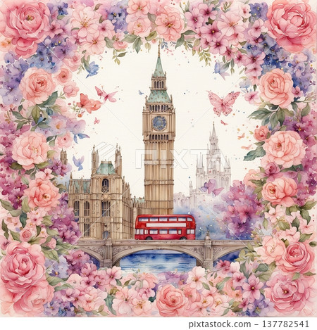 watercolor painting of leaf and flowers pattern watercolor painting of leaf and flowers pattern 137782541