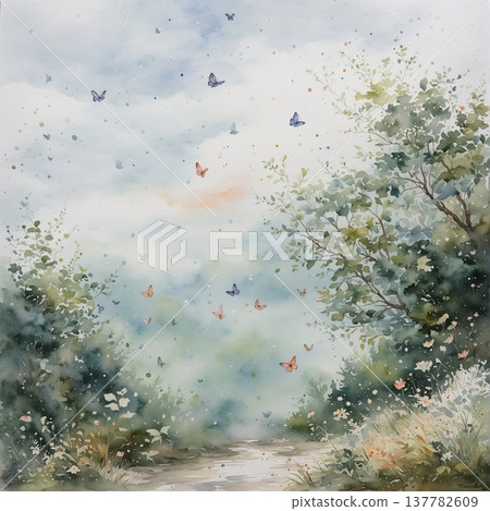 watercolor painting of leaf and flowers pattern watercolor painting of leaf and flowers pattern 137782609