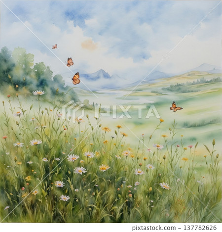 watercolor painting of leaf and flowers pattern watercolor painting of leaf and flowers pattern 137782626