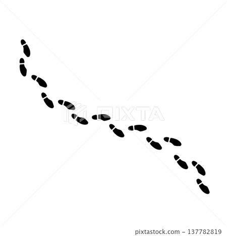 Bare foot track wave, thin line human footprint trail curve set on white background. Minimalist walking person steps, bare foot track design, simple body part shape. Footprint line art 137782819