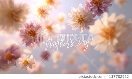 Happy Mothers Day with flowers celebrating the occasion in a bright open space Happy Mothers Day with flowers celebrating the occasion in a bright open space 137782932