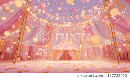 Bright and colorful tent with lights and decorations for a festive event during a cheerful gathering in a playful setting Bright and colorful tent with lights and decorations for a festive event during a cheerful gathering in a playful setting 137782950